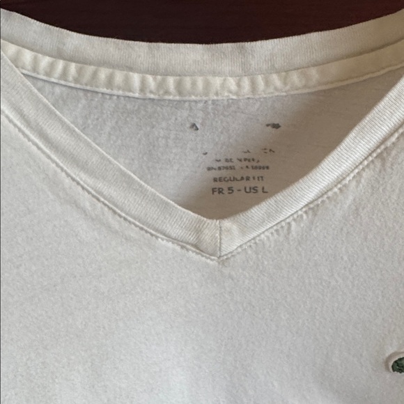 Lacoste Men's Size Large Short Sleeve White V Neck Casual Tee Preppy T-Shirt - Picture 3 of 5